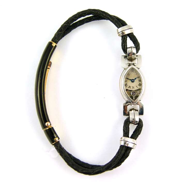 Art Deco navette shaped platinum lady's wristwatch